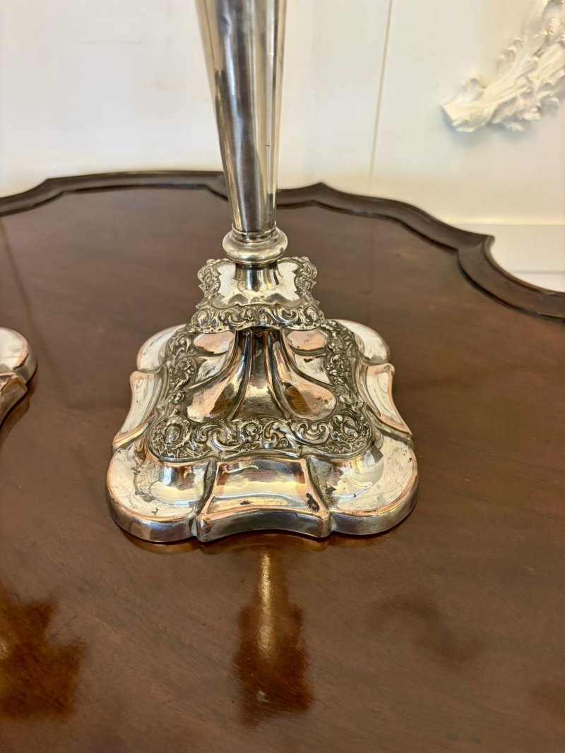 Antique Quality Pair of Tall Silver-Plated Candlesticks